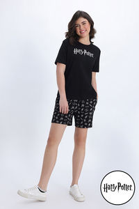 Zivame Harry Potter Knit Cotton Loungewear Set - Black Beauty — thumbnail 2